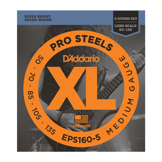 D'addario Prosteels 5-String, Medium, Long Scale, 50-135 Bass Guitar Strings - Poppa's Music 