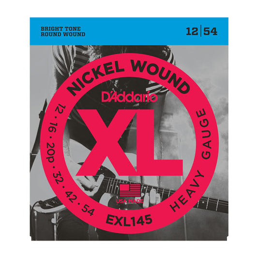D'addario XL Nickel Round Wound, Heavy/PLAIN Guitar Strings, 12-54 EXL145 - Poppa's Music 