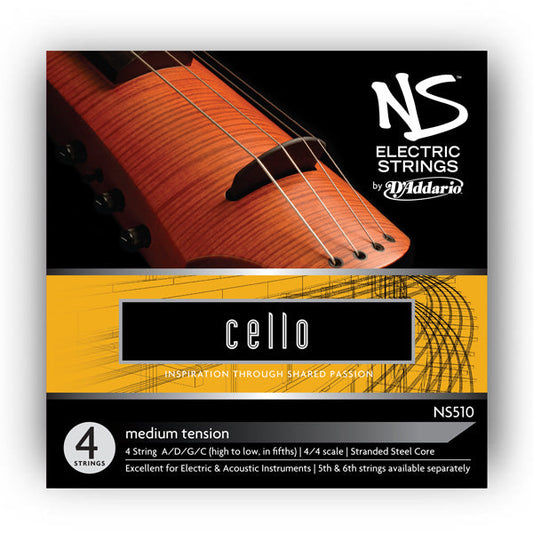 D'addario NS Electric Cello String SET, 4/4 Scale, Medium Tension - Poppa's Music 