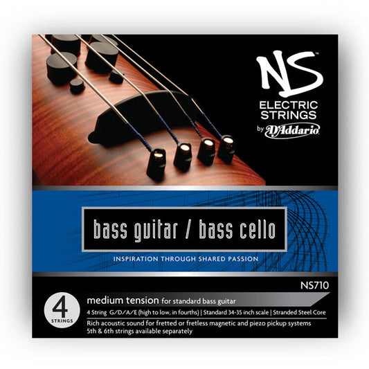 D'addario NS Electric Bass/CELLO String SET, 4/4 Scale, Medium Tension - Poppa's Music 