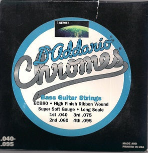 D'addario Bass Guitar Strings - Chromes - Ribbon Wound - Old Style - ECB80 - Poppa's Music 