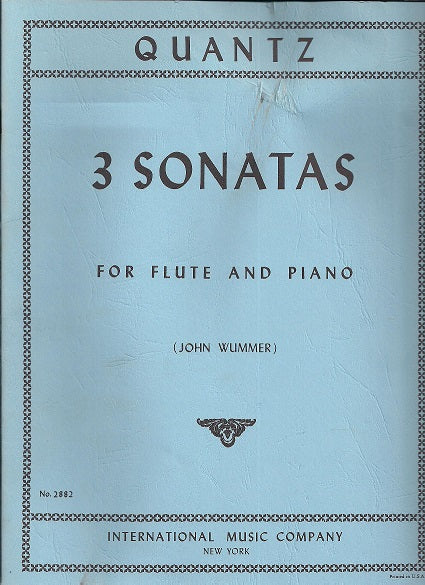 IMC BOOK - Three Sonatas in A minor, D major, D major QUANTZ, Johann Joachim - 2882 - Poppa's Music 