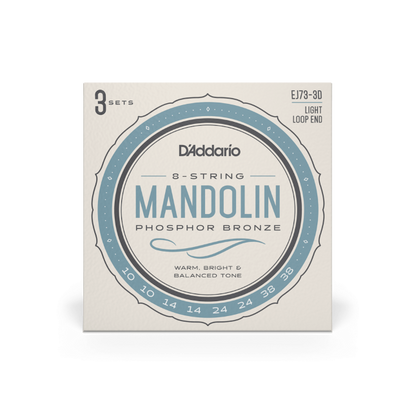 D'Addario EJ73 Mandolin Strings, Phosphor Bronze Light 10-38, 3 Sets EJ73-3D - Poppa's Music 