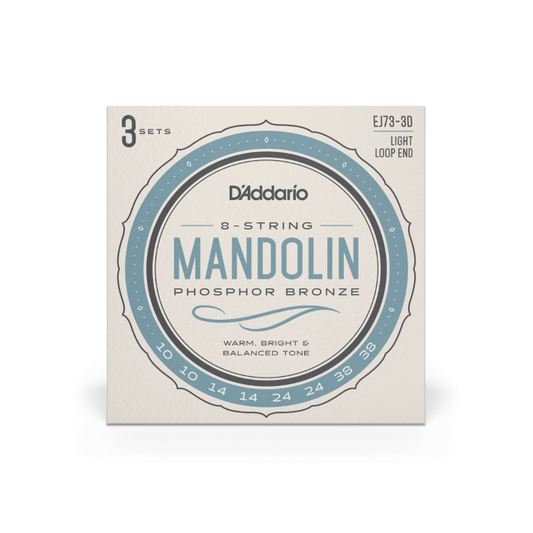 D'Addario EJ73 Mandolin Strings, Phosphor Bronze Light 10-38, 3 Sets EJ73-3D - Poppa's Music 