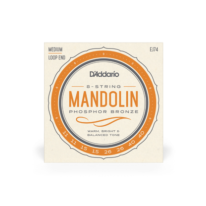 D'Addario EJ74 Phosphor Bronze Mandolin Strings,Medium,11-40 - Poppa's Music 