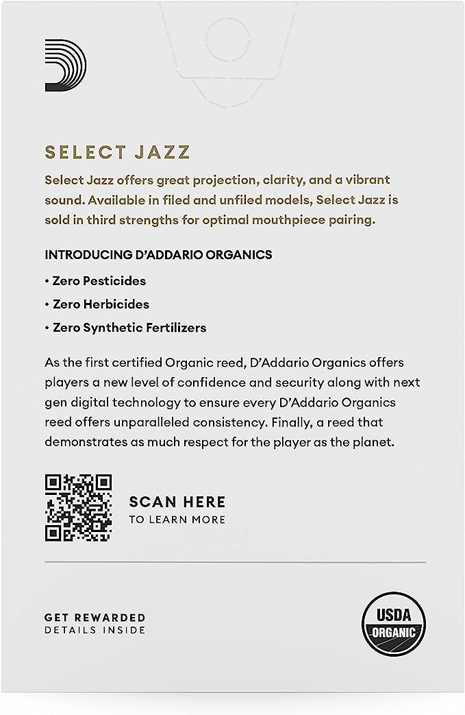 D'Addario Organic Select Jazz Filed Alto Saxophone Reeds - 10 Per Box - Poppa's Music 