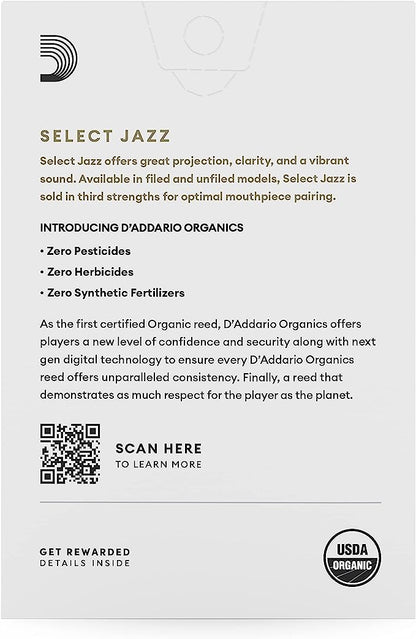 D'Addario Organic Select Jazz Filed Alto Saxophone Reeds - 10 Per Box - Poppa's Music 