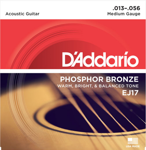 D'addario Phosphor Bronze, Medium, 13-56 Acoustic Guitar Strings - EJ17 - Poppa's Music 