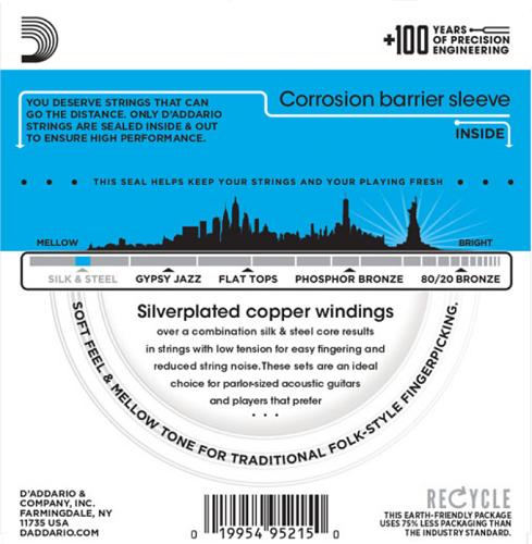 D'addario Silk & Steel 12-String FOLK, Light, 11-47 Acoustic Gutiar Strings - Poppa's Music 