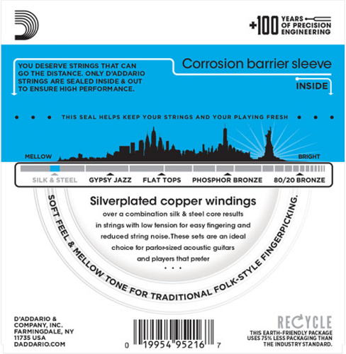 D'addario Silk & Steel FOLK, Light, 11-47 Acoustic Guitar Strings - Poppa's Music 