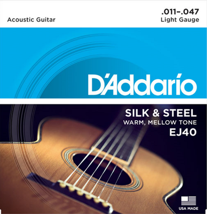 D'addario Silk & Steel FOLK, Light, 11-47 Acoustic Guitar Strings - Poppa's Music 