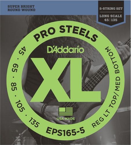 D'addario Prosteels 5-String, Custom Light, Long Scale, 45-135 Bass Guitar Strings - Poppa's Music 