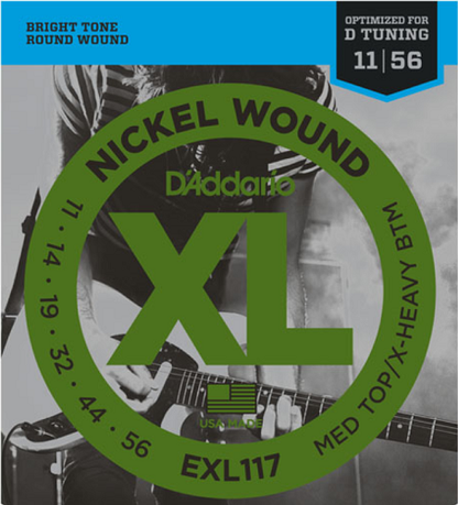 D'addario Nickel Wound, Medium Top, Extra-Heavy Bottom, 11-56 Electric Guitar Strings - Poppa's Music 