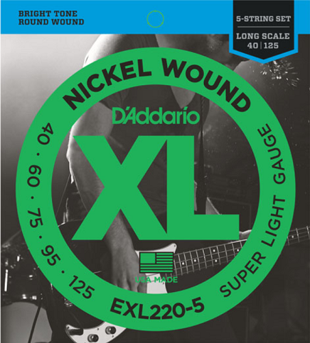 D'addario Nickel Wound 5-String Bass, Super Light, 40-125, Long Scale, Bass Guitar String - Poppa's Music