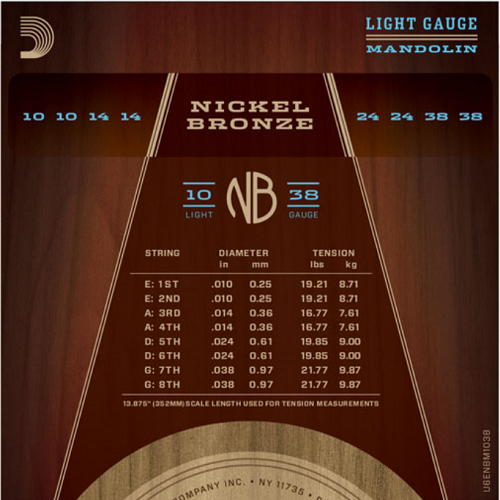 D'addario Nickel Bronze, Light, 10-39 Mandolin Strings - Poppa's Music 